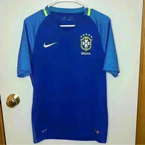 Brazil Authentic Soccer Jersey Nike Men Small Blue Drifit 2016